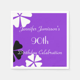 Purple Floral Paper Napkins, 90th Birthday Party Napkins