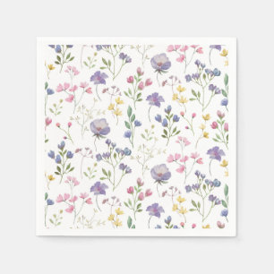 Purple Floral Paper Napkins, Botanical Party Napkins