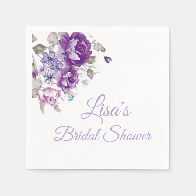 Purple Floral Paper Personalized Napkin (Front)