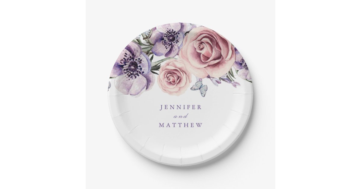 Purple Floral Paper Plate | Zazzle