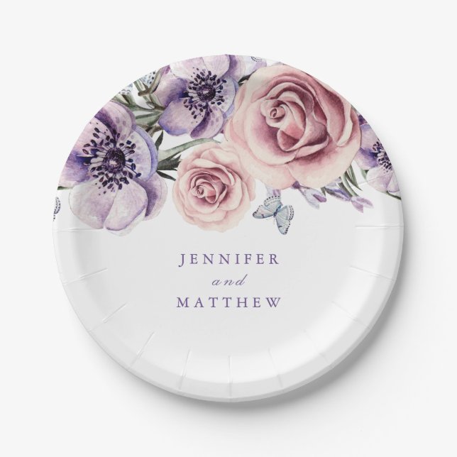 Purple Floral Paper Plate (Front)