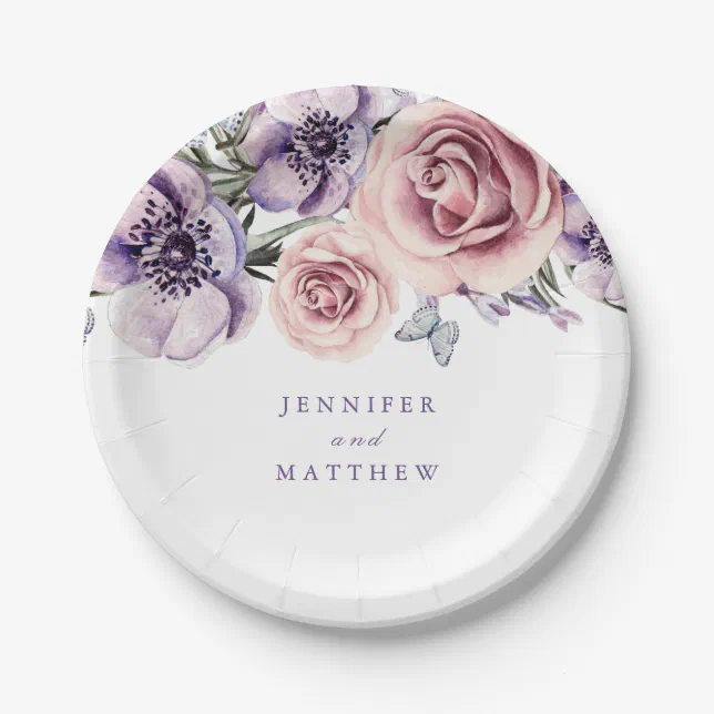 Purple Floral Paper Plate | Zazzle