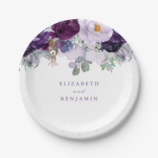Purple Floral Paper Plates (Front)