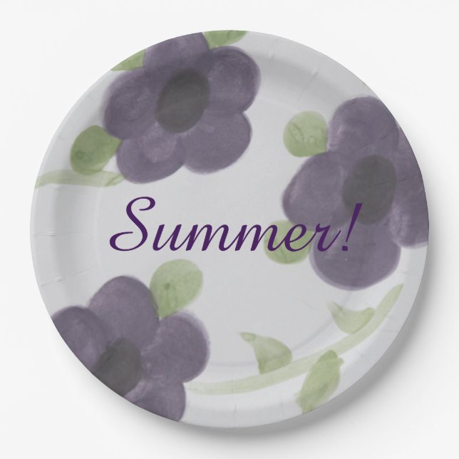 Purple Floral Paper Plates (Front)