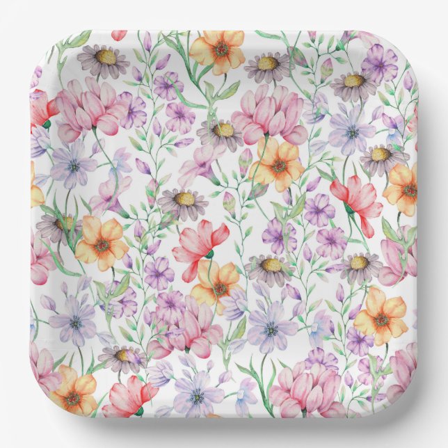 Purple Floral  Paper Plates (Front)