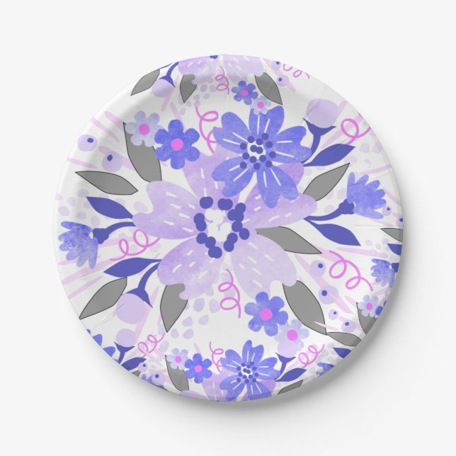 Purple Floral Paper Plates (Front)