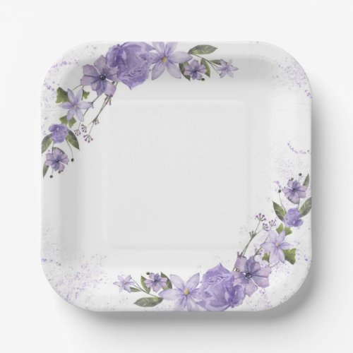 Purple Floral Paper Plates