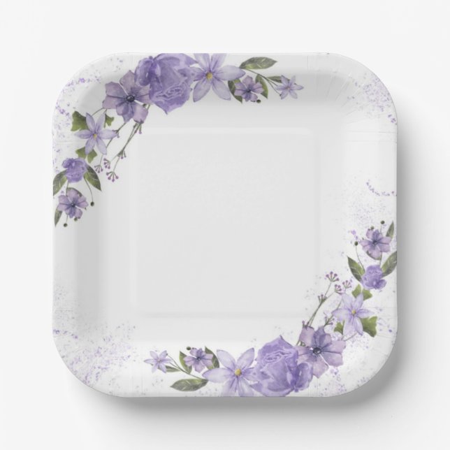 Purple Floral Paper Plates (Front)