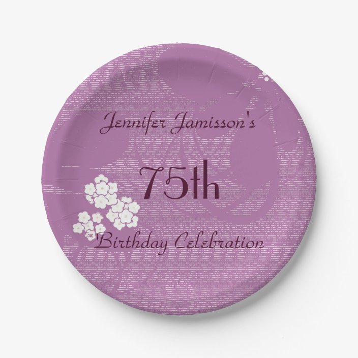 Purple Floral Paper Plates 75th Birthday Party Paper Plate 9409