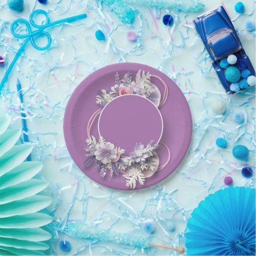 Purple Floral Paper Plates Wedding Cake Plates Zazzle