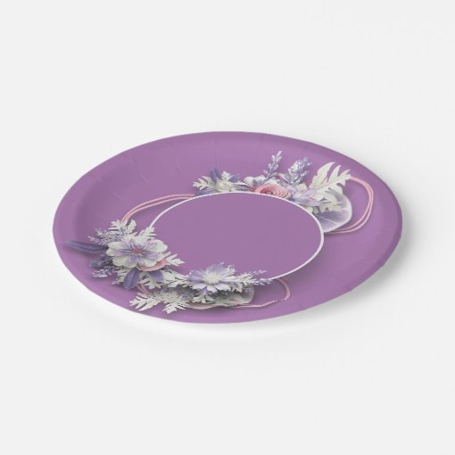 Purple Floral Paper Plates Wedding Cake Plates Zazzle