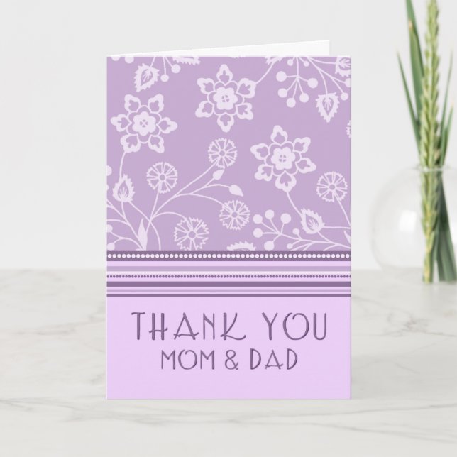 Purple Floral Parents  Wedding Day Thank You Card (Front)