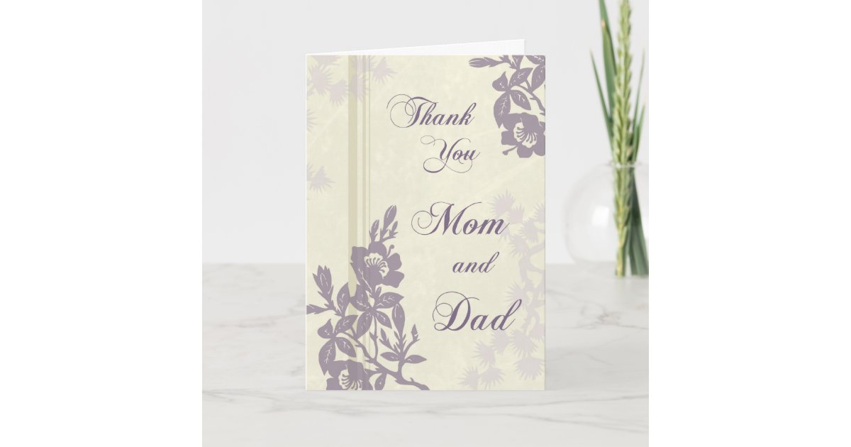 Purple Floral Parents Wedding Day Thank You Card