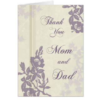 Purple Floral Parents Wedding Day Thank You Card
