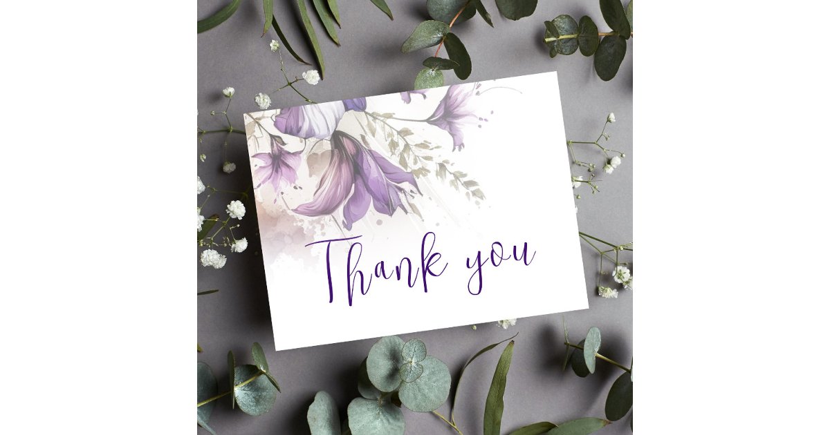 Purple Floral Pastel Chic Modern Wedding Thank You Postcard | Zazzle