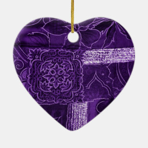 Purple Floral Patchwork Fabric Ceramic Ornament