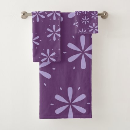 Purple floral pattern bath towel set