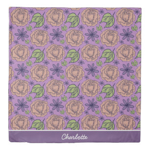 Purple floral pattern big blossom with name duvet cover