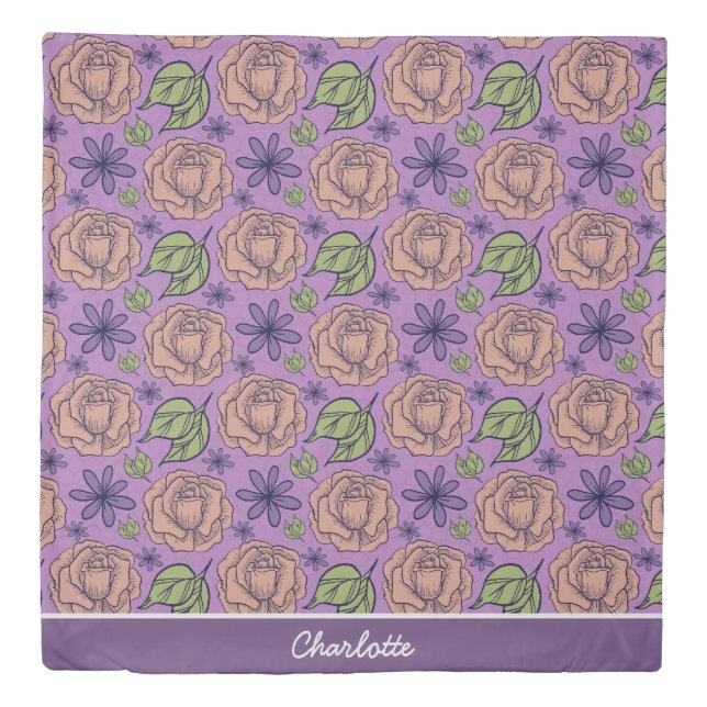 Purple floral pattern big blossom with name  duvet cover (Front)