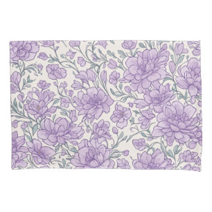Purple Floral Pattern Botanical Flower Pillow Case