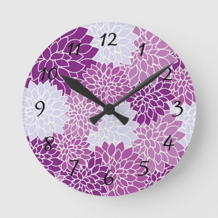 Purple Floral Pattern Clock With Numbers