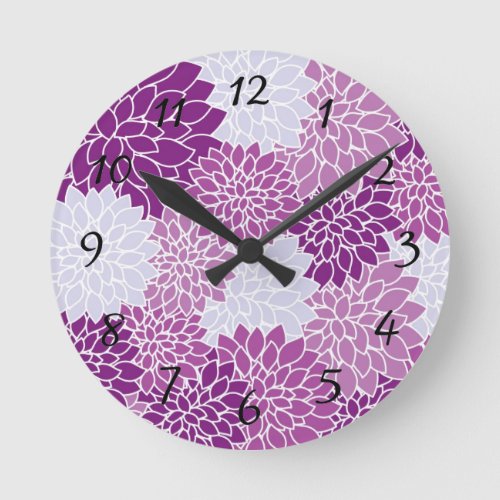 Purple Floral Pattern Clock with Numbers