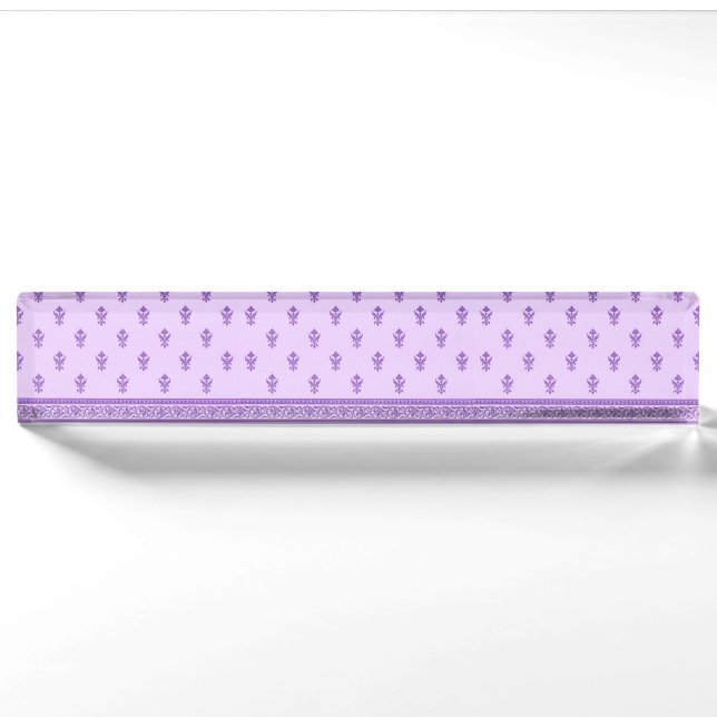 Purple Floral Pattern Desk Name Plate (Front)