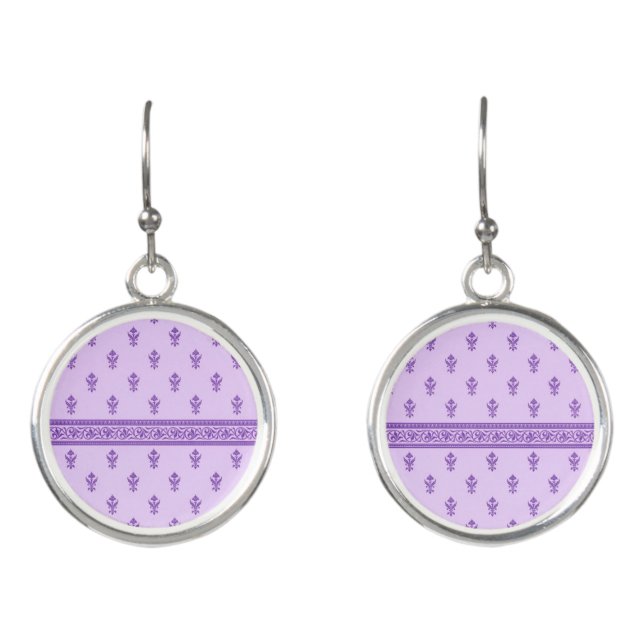 Purple Floral Pattern Earrings (Front)