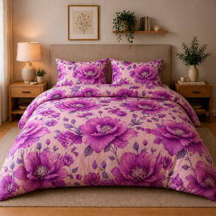 🌸 Purple Floral Pattern Elegant Cozy Bedroom Deco Duvet Cover