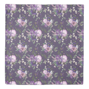 Purple Floral Pattern Elegant Watercolor  Duvet Cover