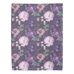 Purple Floral Pattern Elegant Watercolor  Duvet Cover