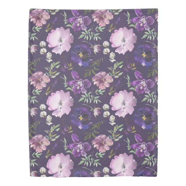 Purple Floral Pattern Elegant Watercolor  Duvet Cover (Front)