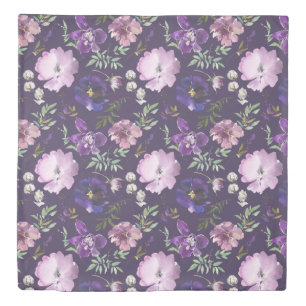 Purple Floral Pattern Elegant Watercolor Duvet Cover