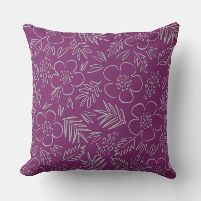 Purple Floral Pattern Graphic  Throw Pillow (Front)