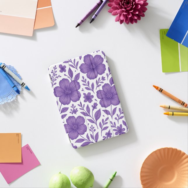 purple floral pattern iPad mini cover (In Situ)
