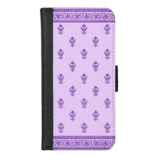 Purple Floral Pattern iPhone Wallet Case (Front)