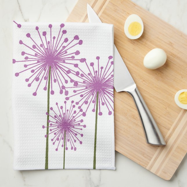 Purple Floral Pattern Kitchen Towel (Quarter Fold)