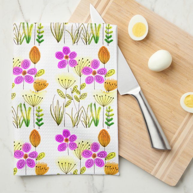 Purple Floral Pattern  Kitchen Towel (Quarter Fold)