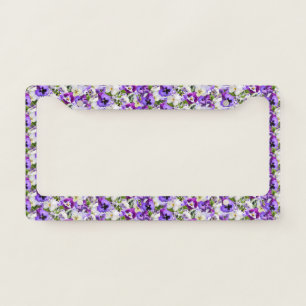 Purple Floral Pattern License Plate Frame