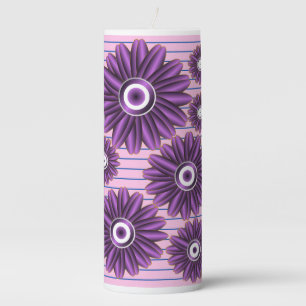 Purple Floral Pattern Modern Abstract Flower Desig Pillar Candle