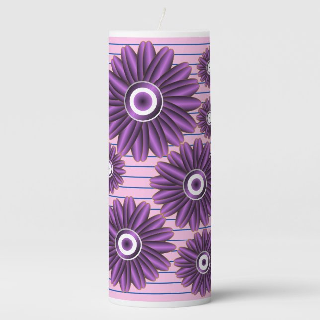 Purple Floral Pattern Modern Abstract Flower Desig Pillar Candle (Front)