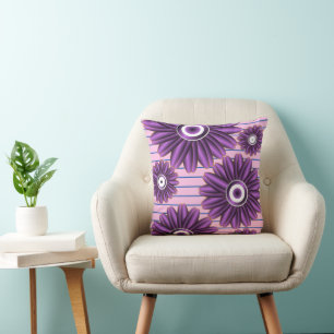 Purple Floral Pattern Modern Abstract Flower Desig Throw Pillow