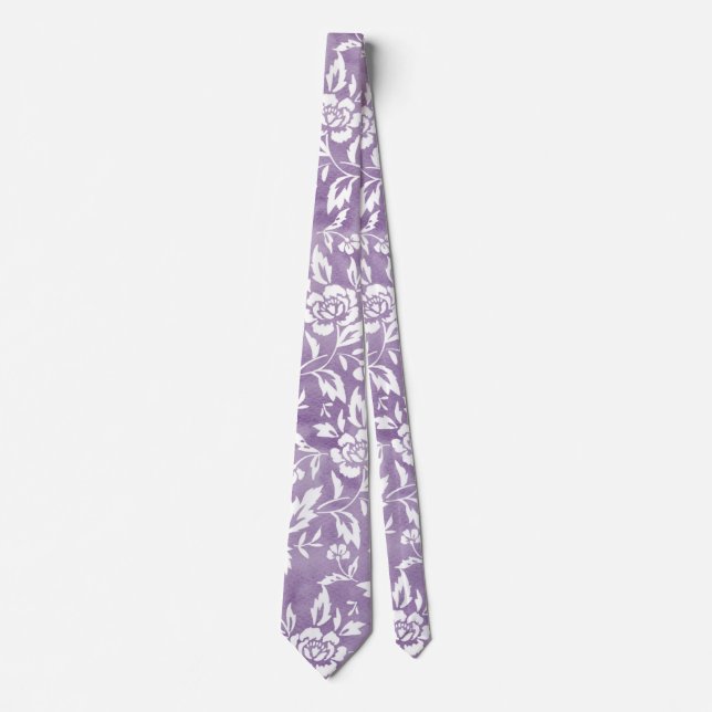 Purple Floral Pattern Neck Tie (Front)