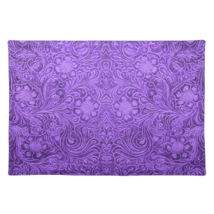 Purple Floral Pattern Suede Leather Look Cloth Placemat