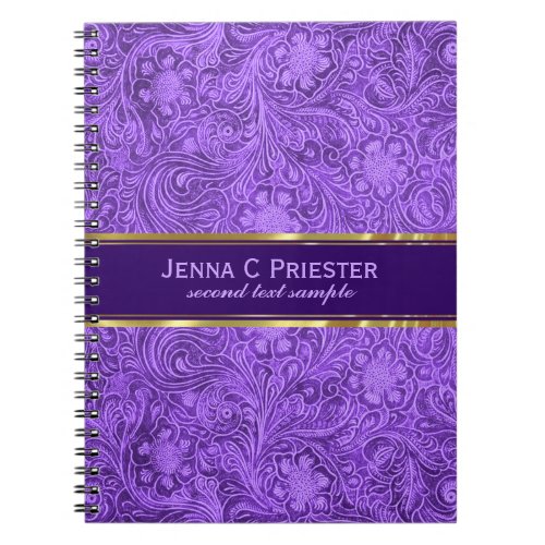 Purple Floral Pattern Suede Leather Look Notebook