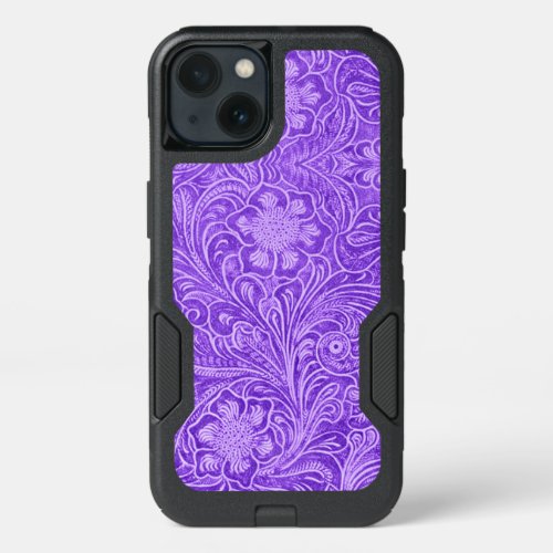 Purple Floral pattern Suede leather Look iPhone 13 Case