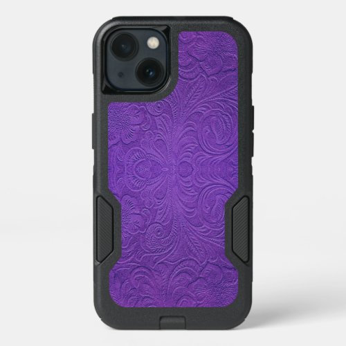 Purple Floral Pattern Suede Texture Look iPhone 13 Case