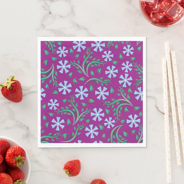 Purple Floral Pattern with Blue Flowers Napkins (Creator Uploaded)