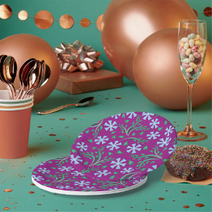 Purple Floral Pattern with Blue Flowers Paper Plates