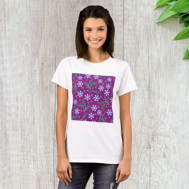 Purple Floral Pattern with Blue Flowers T-Shirt (Creator Uploaded)